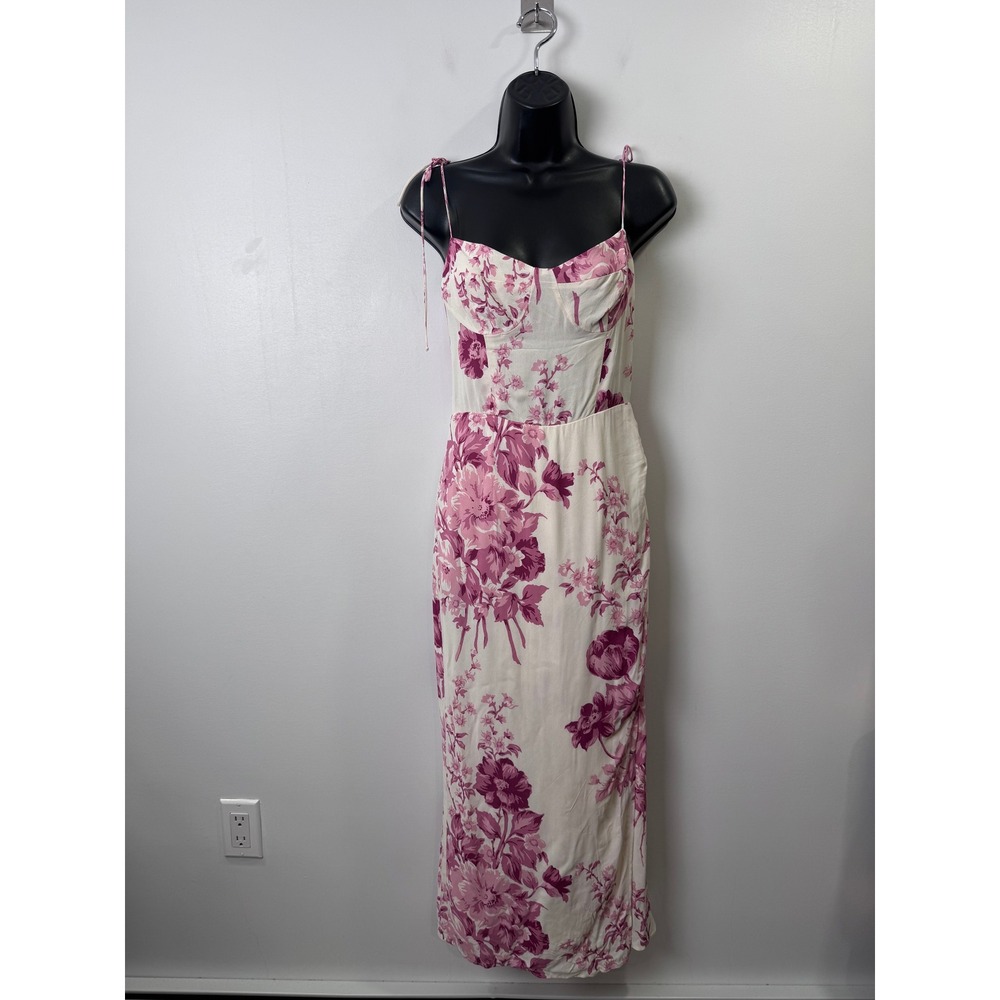 Reformation Women Pink Floral Juliette Midi Dress Tie Strap Size 2